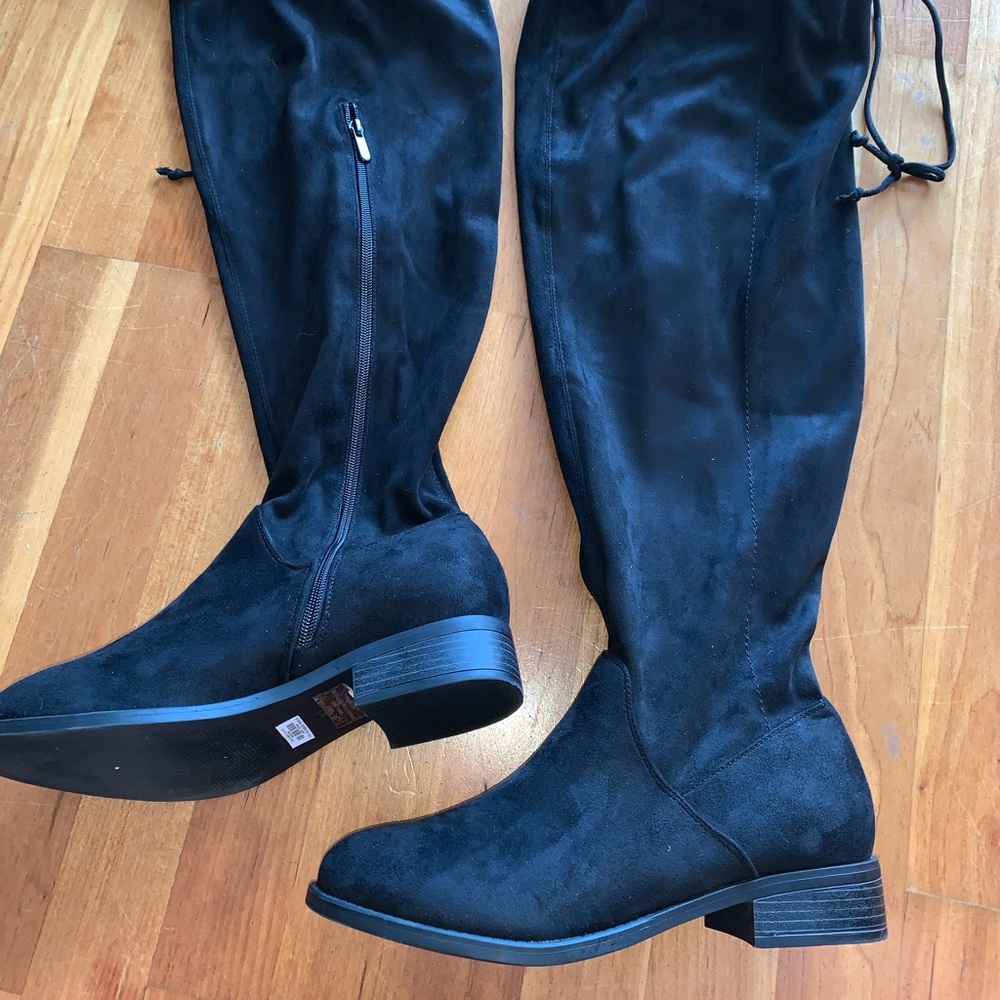 WORN ONCE** Black Faux Suede Over The Knee Boots